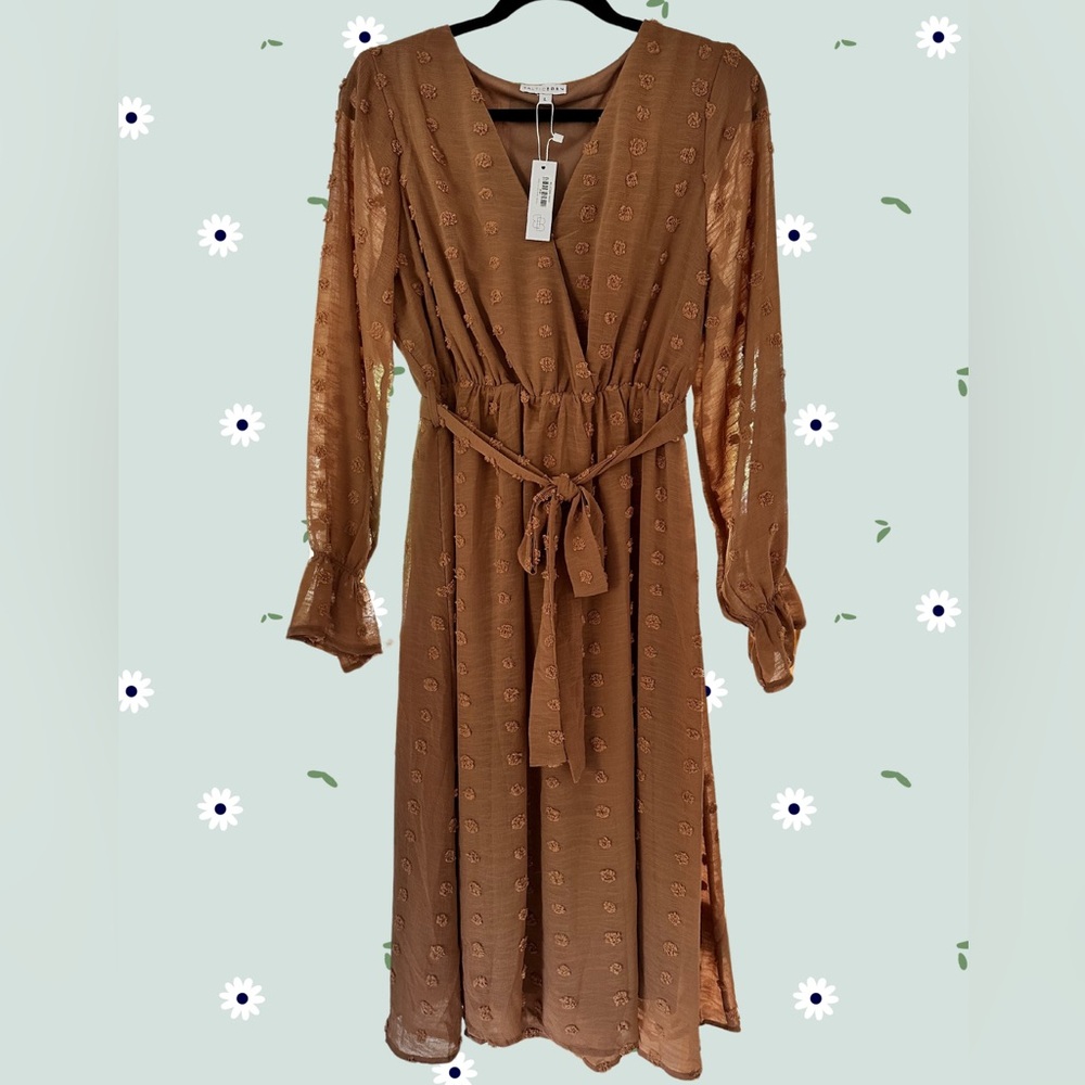 NWT! 🤎 Baltic Born Paisley Camel Dot Midi Wrap Dress / Fall Wedding Guest Dress